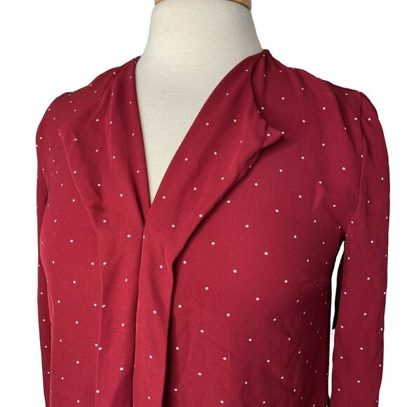 DANNI MINOGUE Red Polka Dot 3/4 Sleeve Blouse Size 2 Petite Pinup Stretch - Picture 11 of 11